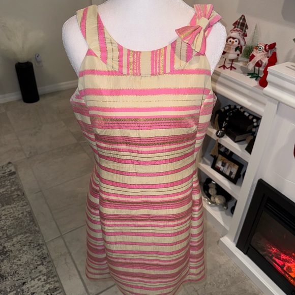 Lilly Pulitzer Pink and Cream Striped Dress Size 8 - Picture 2 of 8